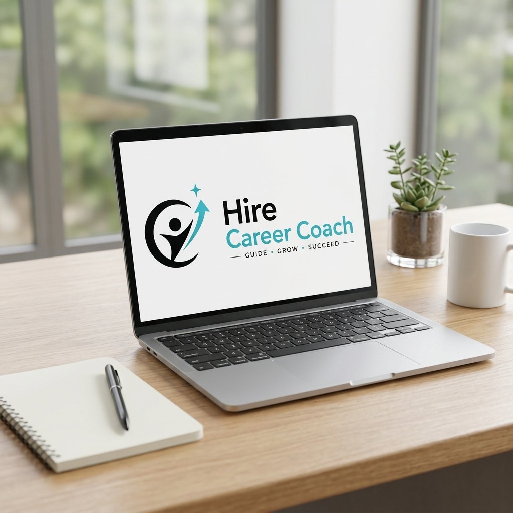 Laptop with Hire Career Coach logo